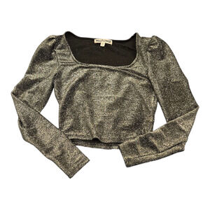Wallflower Medium Gray Sparkly Long Sleeve Cropped Pullover Shirt